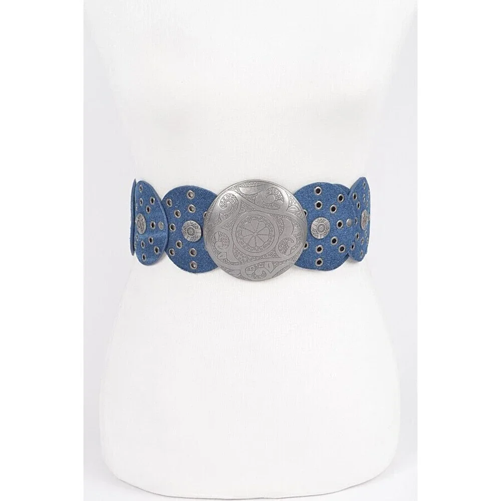 PB8640 H&D Denim Multi Eyelet Rounds Western Belt Dark Blue One Size